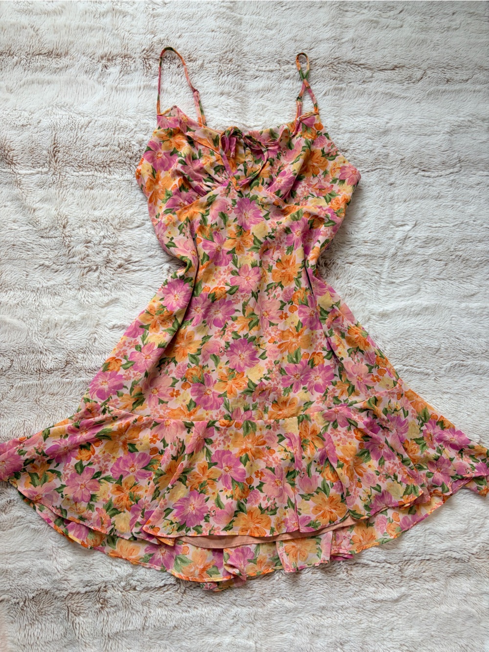 Vintage Floral Mini Dress in Pink and Orange